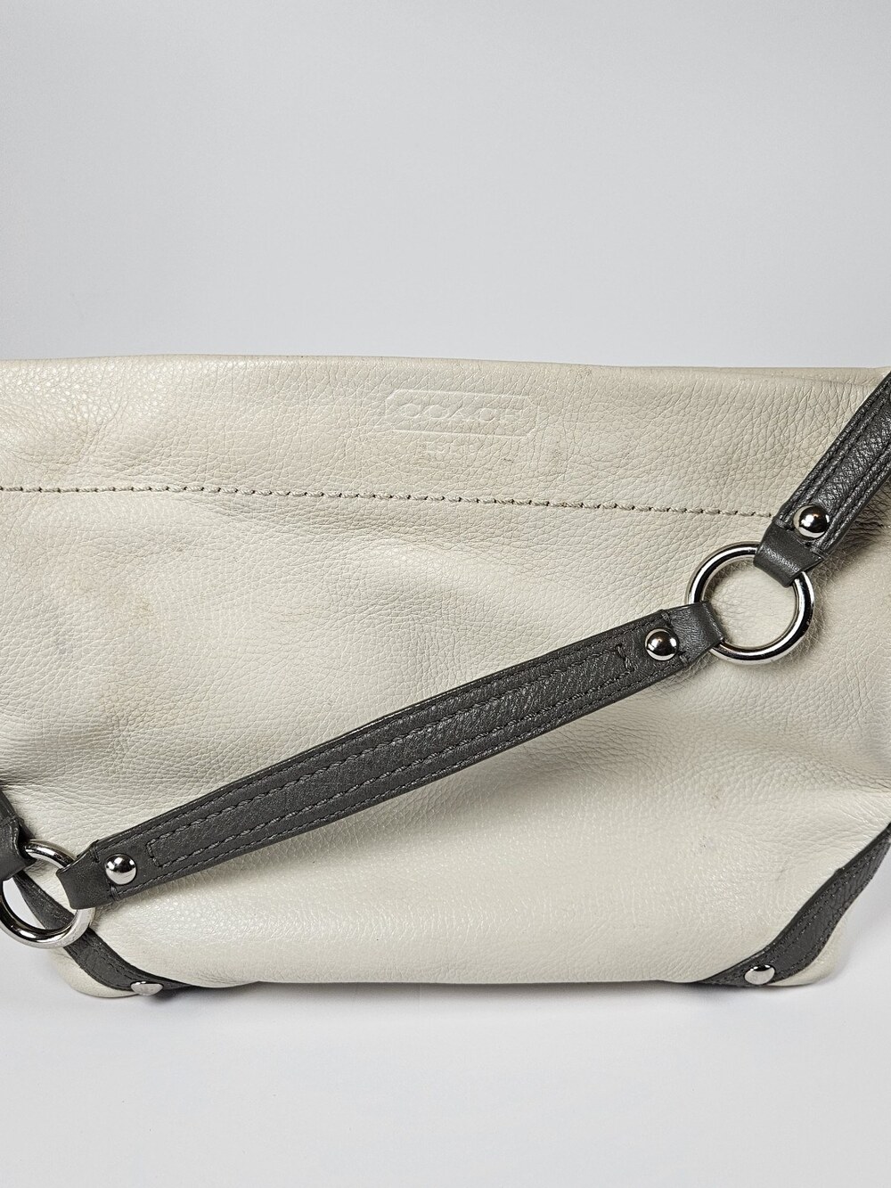Coach Carly Medium Legacy Hobo Bag Cream Silver Hardware Learher Strap